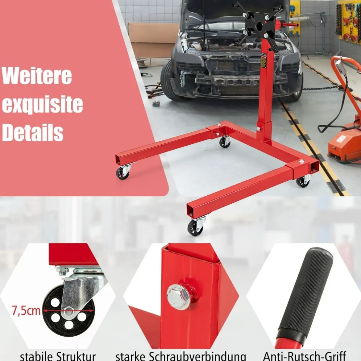 Motorständer 680 kg Motorheber 360° drehbar mit 4 verstellbaren Armen Motorhalter für Garagen