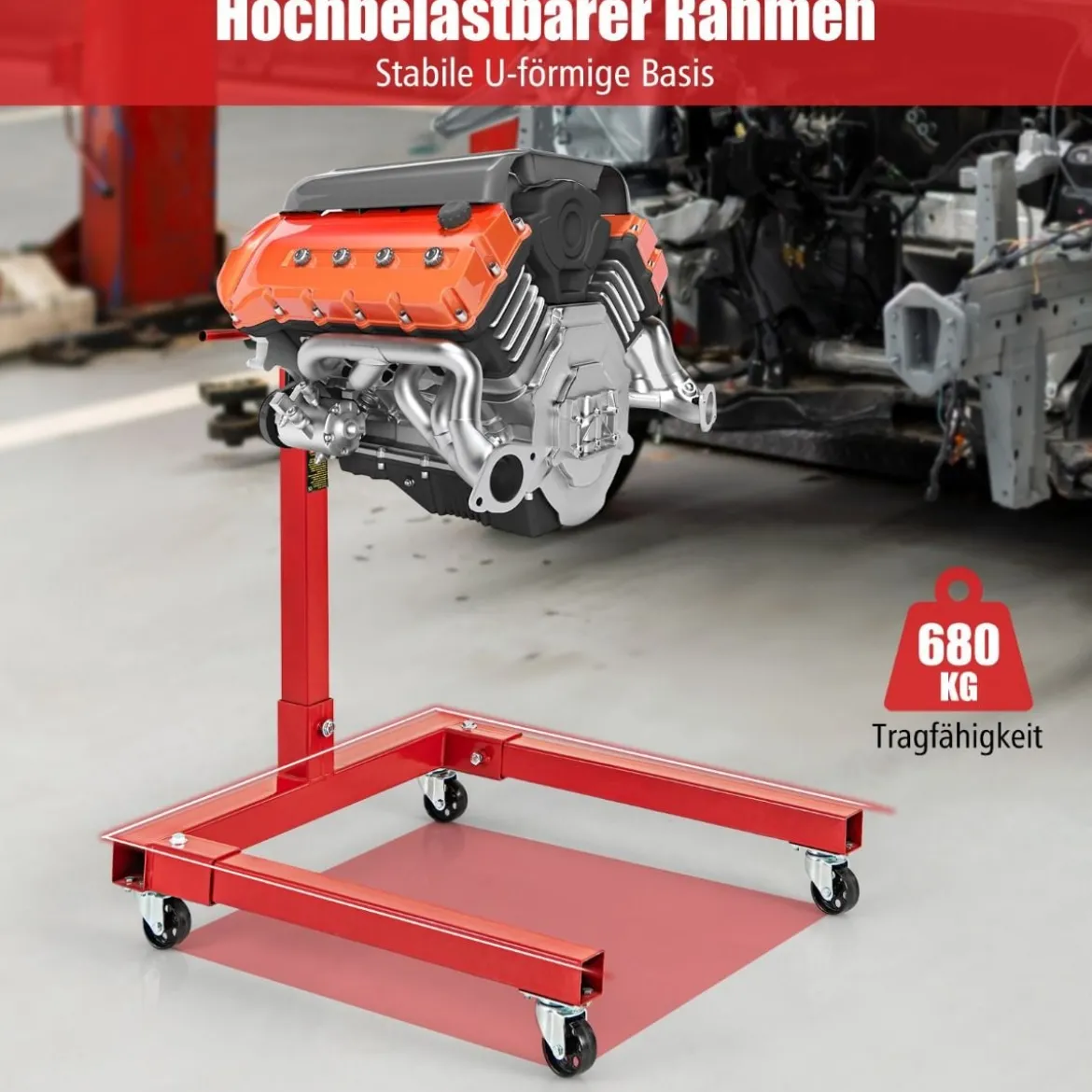 Motorständer 680 kg Motorheber 360° drehbar mit 4 verstellbaren Armen Motorhalter für Garagen