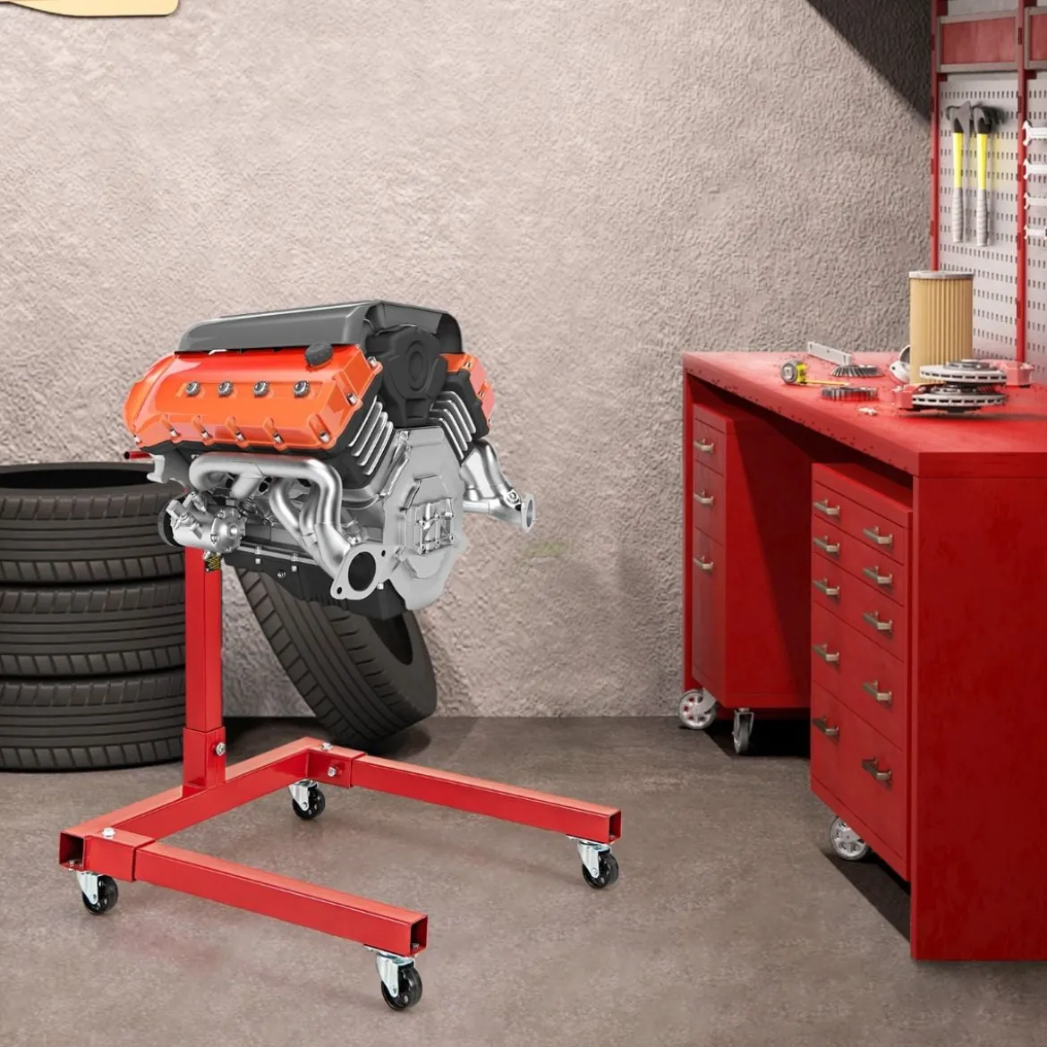 Motorständer 680 kg Motorheber 360° drehbar mit 4 verstellbaren Armen Motorhalter für Garagen