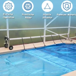 6,4 m Poolabdeckungs-Set mit Handkurbel und Rädern Pool Aufroller aus Aluminium Silber
