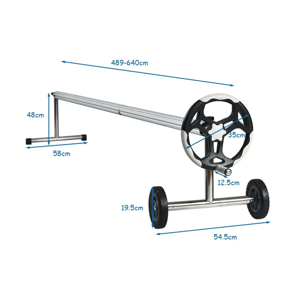 6,4 m Poolabdeckungs-Set mit Handkurbel und Rädern Pool Aufroller aus Aluminium Silber