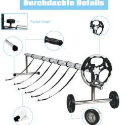 6,4 m Poolabdeckungs-Set mit Handkurbel und Rädern Pool Aufroller aus Aluminium Silber