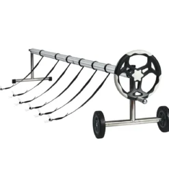 6,4 m Poolabdeckungs-Set mit Handkurbel und Rädern Pool Aufroller aus Aluminium Silber