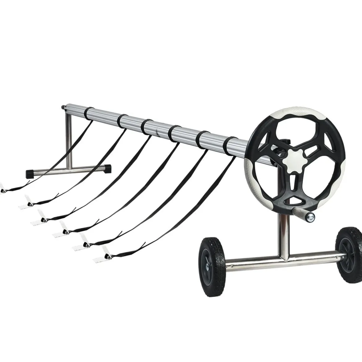 6,4 m Poolabdeckungs-Set mit Handkurbel und Rädern Pool Aufroller aus Aluminium Silber