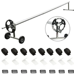 6,4 m Poolabdeckungs-Set mit Handkurbel und Rädern Pool Aufroller aus Aluminium Silber