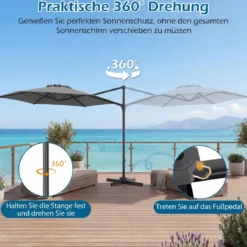 3m Sonnenschirm Ampelschirm mit 360°-Drehung Belüftungsöffnung Kreuzfuß Kurbel Beige/Grau