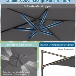 3m Sonnenschirm Ampelschirm mit 360°-Drehung Belüftungsöffnung Kreuzfuß Kurbel Beige/Grau