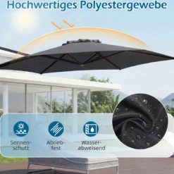 3m Sonnenschirm Ampelschirm mit 360°-Drehung Belüftungsöffnung Kreuzfuß Kurbel Beige/Grau