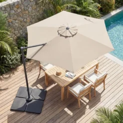 3m Sonnenschirm Ampelschirm mit 360°-Drehung Belüftungsöffnung Kreuzfuß Kurbel Beige/Grau