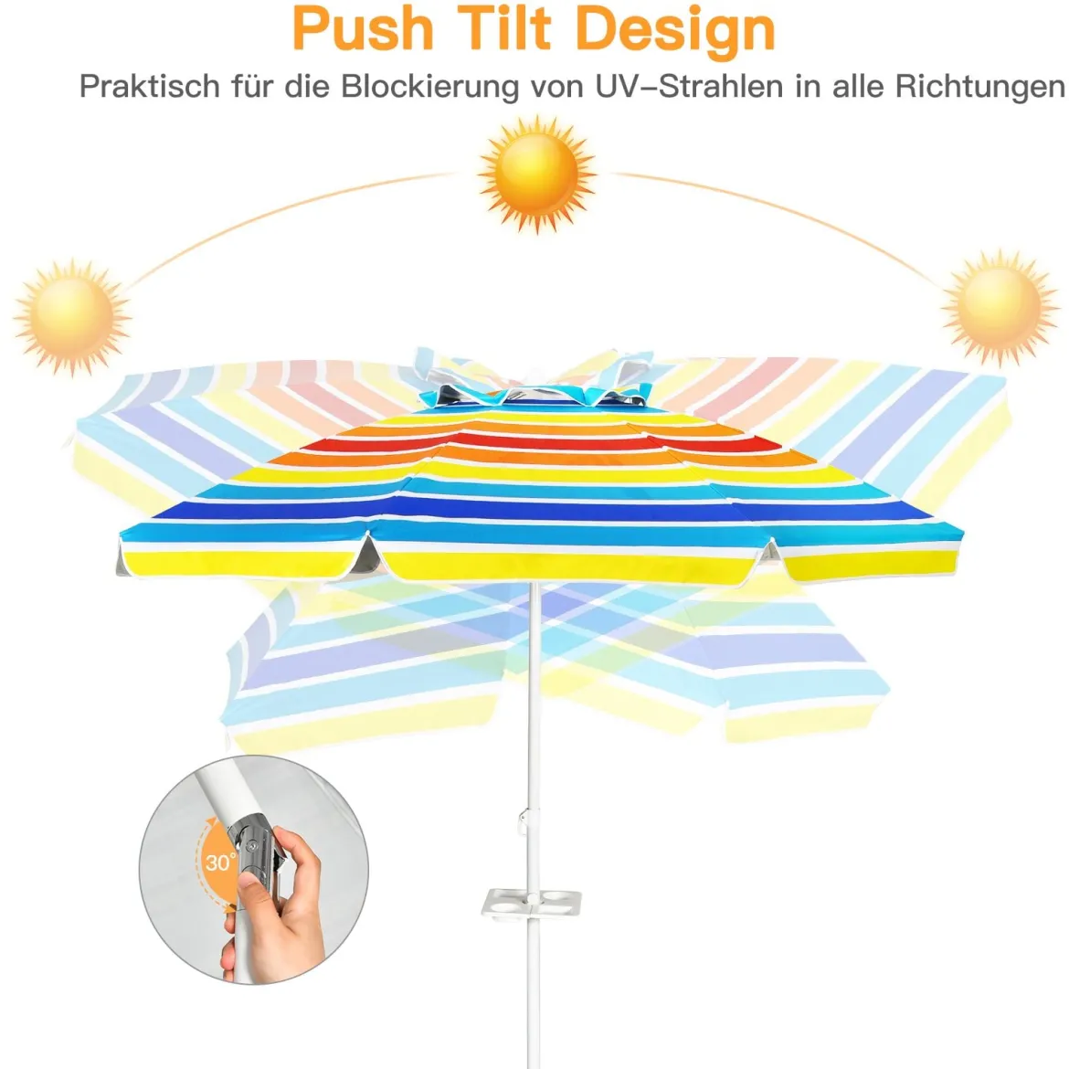 2,2 M Strandschirm UPF50 + Sonnenschutz Tragbarer Sonnenschirm Terrassenschirm