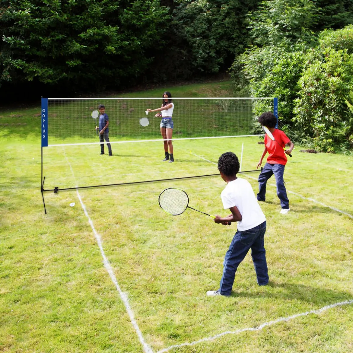 5,1 m tragbares Badminton-Set Badmintonnetz mit 2 einstellbaren Höhen 510 x 105 x 85-155 cm Blau + Weiß