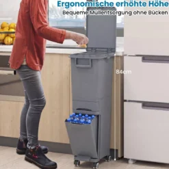 Multifunktionaler Müllbehälter Küchenabfalleimer mit kippbarem Bodeneimer Grau