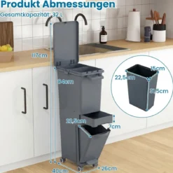 Multifunktionaler Müllbehälter Küchenabfalleimer mit kippbarem Bodeneimer Grau