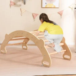 Multifunktionaler Schaukelbogen 4-in-1-Kletterspielzeug aus Holz Montessori-Spielset mit Kletterbogen Natur