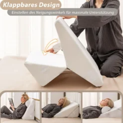 Multifunktionales Keilkissen mit Kopfstütze Memory-Schaum-Rückenkissen 57 x 30 x 53 cm Gebrochenes Weiß