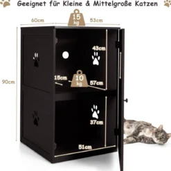 Multifunktionale 2-stöckiges Katzenklo Gehäuse mit Kippschutz und Tür Braun