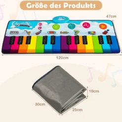 Musikmatte Kinder Klaviermatte mit 8 Musikinstrumente Keyboard Tanzmatte mit Aufnahme & Wiedergabefunktion Spielzeug 120 x 47 cm