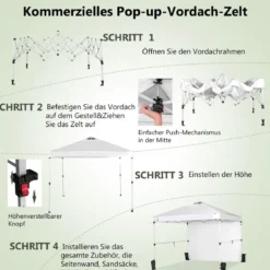 3 m x 3 m Großes Aufklappbares Vordach mit Seitenwand Weiß