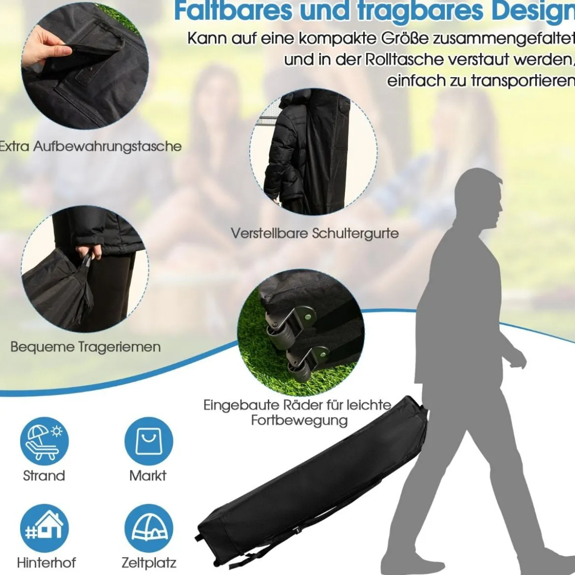 3 m x 3 m Großes Überdachungszelt Partyzelt mit Schrägen Beinen Grau
