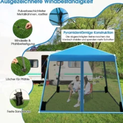 3 m x 3 m Großes Überdachungszelt Partyzelt mit Schrägen Beinen Blau