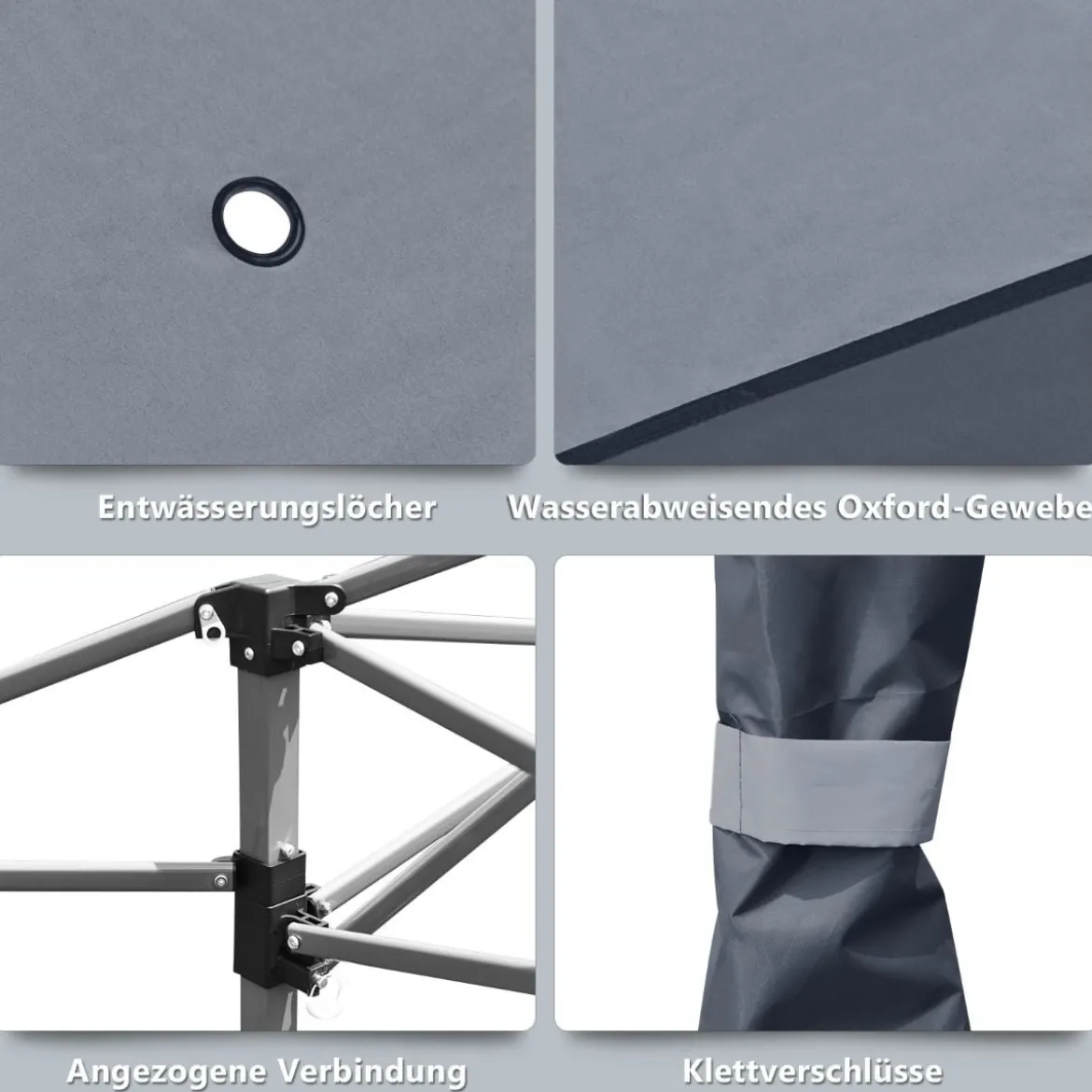 4 m x 4 m Großes Eventzelt Schattenspender mit 2-Stöckigem Dach Grau