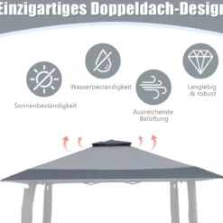 4 m x 4 m Großes Eventzelt Schattenspender mit 2-Stöckigem Dach Grau