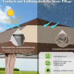 4 m x 4 m Terrassen-Pavillon Überdachungszelt mit Rädern Beige