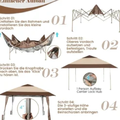 4 m x 4 m Terrassen-Pavillon Überdachungszelt mit Rädern Beige