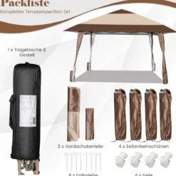 4 m x 4 m Terrassen-Pavillon Überdachungszelt mit Rädern Beige