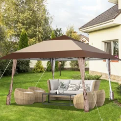 4 m x 4 m Terrassen-Pavillon Überdachungszelt mit Rädern Beige