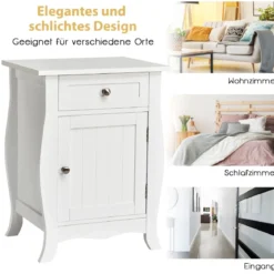 Nachtschrank Bodenschrank Holz Beistelltisch mit Tür und Schublade Nachttisch weiß