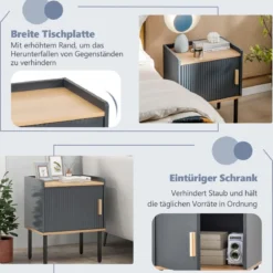 Nachtschrank mit Eintürigem Schrank Beistelltisch Sofatisch Grau 45 x 35 x 56 cm