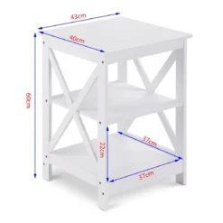 Nachttisch 3 Ablagen Beistelltisch Standregal Allzweckregal Weiß 43 x 40 x 60 cm