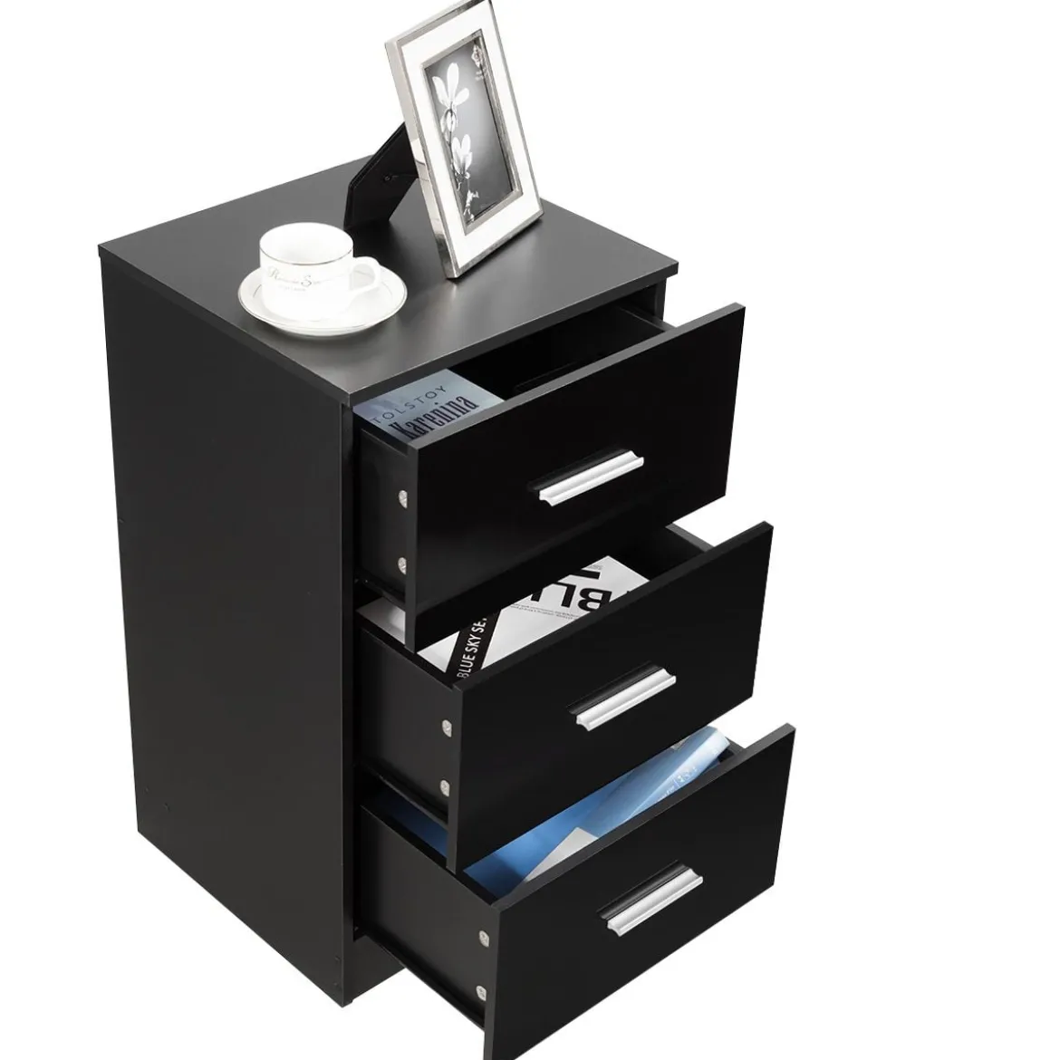 Nachttisch Aktenschrank mit 3 Schubladen Schubladencontainer Schwarz
