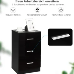Nachttisch Aktenschrank mit 3 Schubladen Schubladencontainer Schwarz