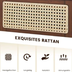 Nachttisch aus Bambus & Rattan mit Schublade und Beinen aus Massivholz Beistelltisch mit verstecktem Stauraum Braun