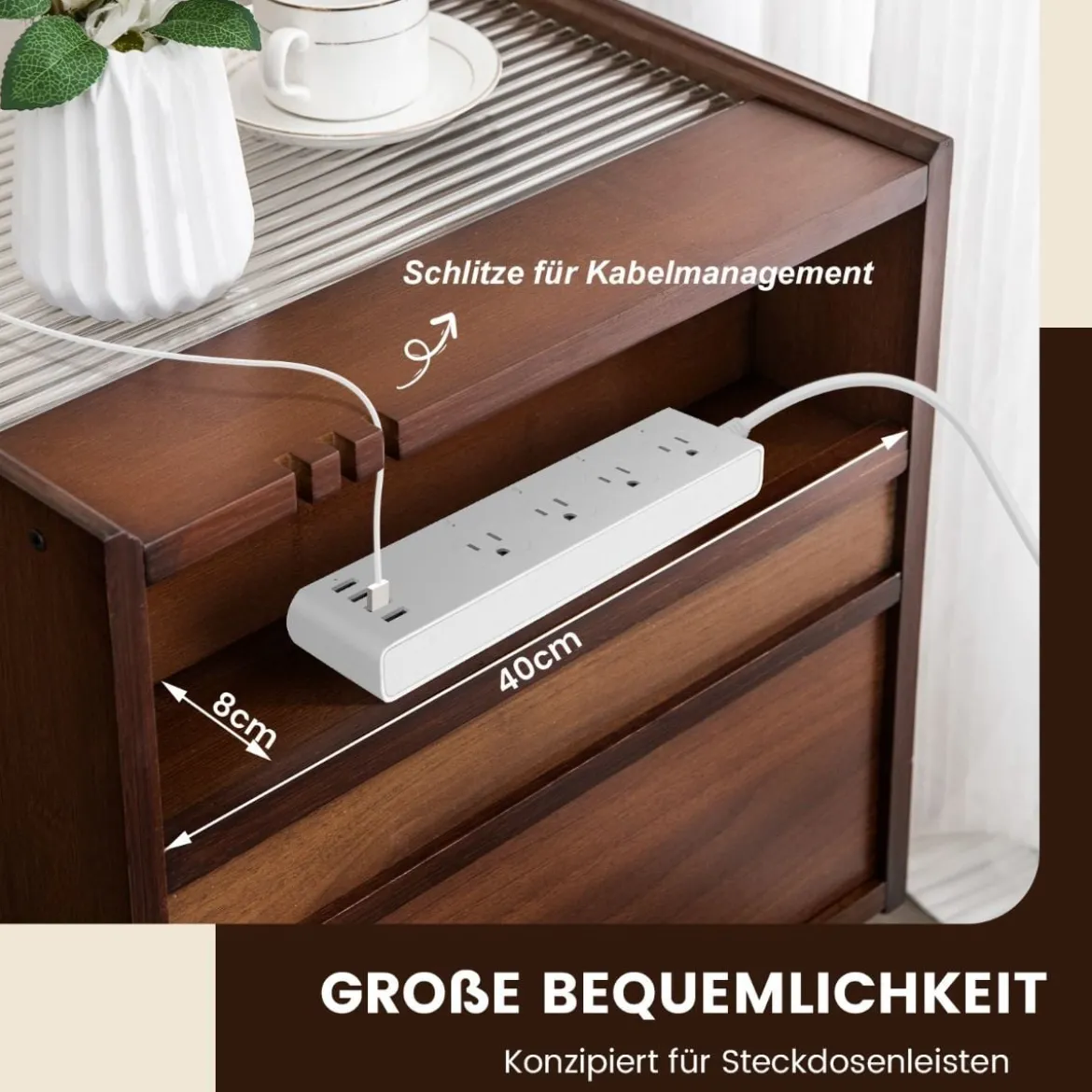 Nachttisch aus Bambus & Rattan mit Schublade und Beinen aus Massivholz Beistelltisch mit verstecktem Stauraum Braun