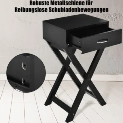 Nachttisch aus Holz Beistelltisch mit Schublade Nachtschrank Nachtkonsole Nachtkommode Schwarz