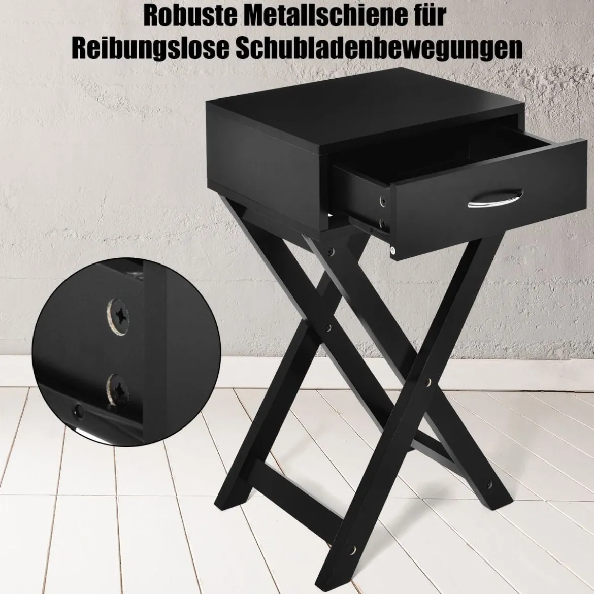 Nachttisch aus Holz Beistelltisch mit Schublade Nachtschrank Nachtkonsole Nachtkommode Schwarz