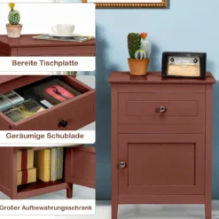 Nachttisch aus Kiefernholz mit Schublade und Tür Beistelltisch Braun