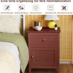 Nachttisch aus Kiefernholz mit Schublade und Tür Beistelltisch Braun