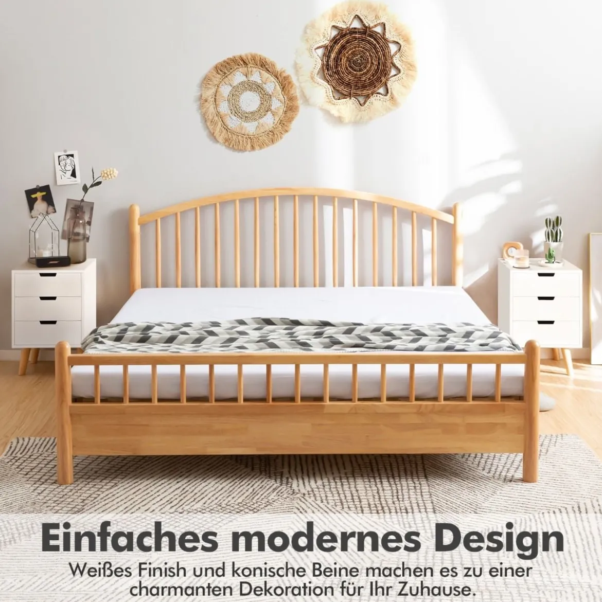 Nachttisch aus Massivem Holz mit 3 Schubladen Modern 40 x 40 x 60 cm Weiß