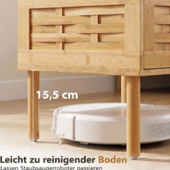 Nachttisch Bambus mit Offenem Regal & Klapptür mit Magnetverschluss 41 x 31 x 59 cm Natur