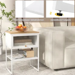Nachttisch Beistelltisch Holz Nachtschrank mit Metallrahmen & Ablage & durchsichtiger Tür 40 x 32 x 56 cm Weiß