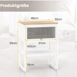 Nachttisch Beistelltisch Holz Nachtschrank mit Metallrahmen & Ablage & durchsichtiger Tür 40 x 32 x 56 cm Weiß