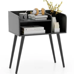 Nachttisch Beistelltisch mit offenem Fach Sofatisch mit Metallstützbeinen 50 x 32 x 58 cm
