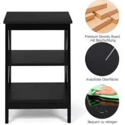 Nachttisch 3 Ebenen Beistelltisch 2 Pack Nachtschrank 40 x 40 x 61 cm Sofatisch Schwarz