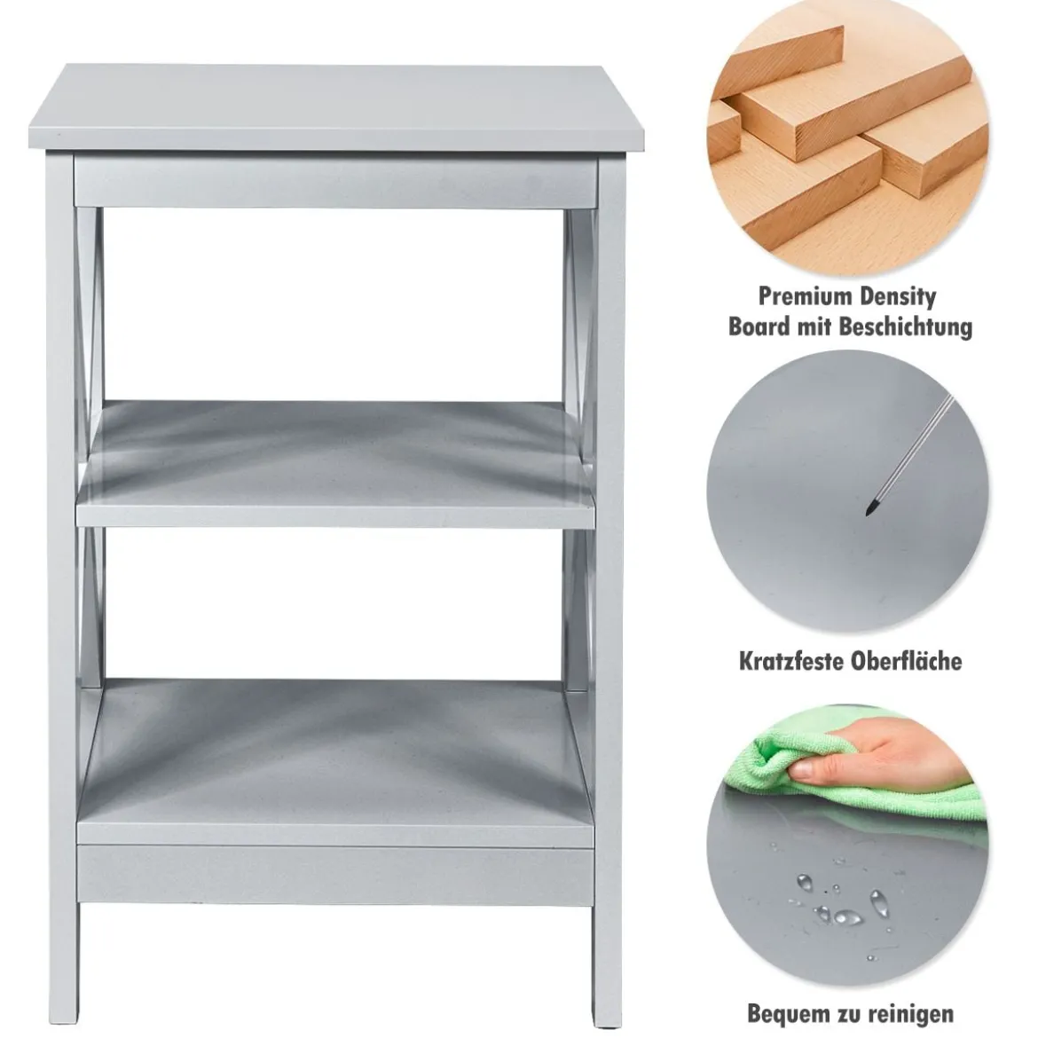 Nachttisch 3 Ebenen Beistelltisch 2 Pack Nachtschrank 40 x 40 x 61 cm Sofatisch Grau