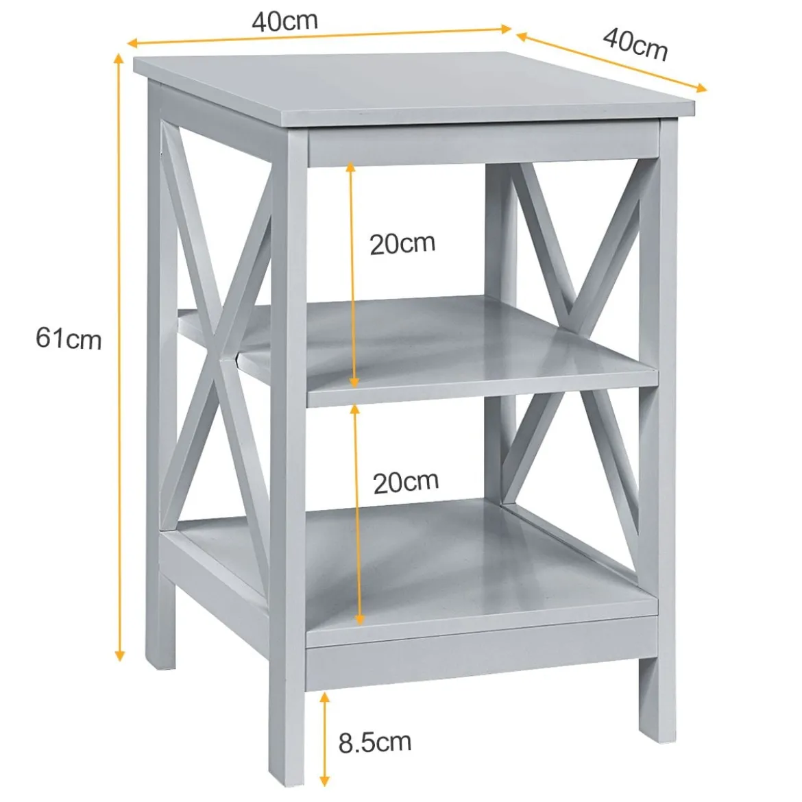 Nachttisch 3 Ebenen Beistelltisch 2 Pack Nachtschrank 40 x 40 x 61 cm Sofatisch Grau