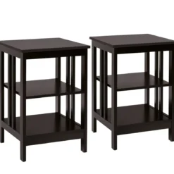 Nachttisch 3 Ebenen 2er Set Beistelltisch Nachtschrank Sofatisch Couchtisch für Schlafzimmer 40 x 40 x 61 cm Kaffe